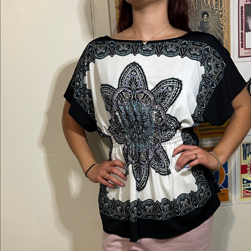 Claudia Richard Black and White Patterned Blouse - Picture 2 of 6